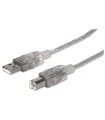CABLE USB V2.0 MANHATTAN A-B  3.0M, PLATA 340458